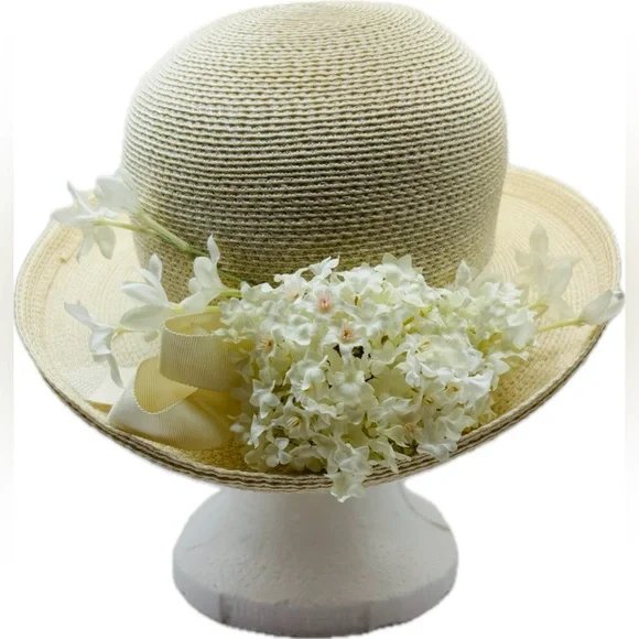 Hard-to-Find Lola Straw Hat with Flowers - Picture 1 of 9